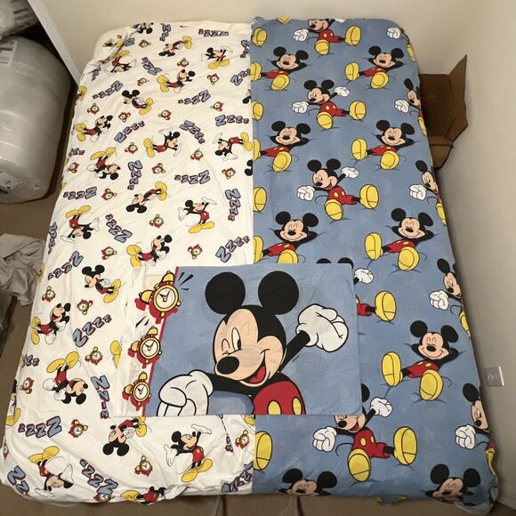 Disney Other - Disney Vintage Mickey Mouse Fitted & Flat Sheet And Pillow Case Alarm Clock Yawn